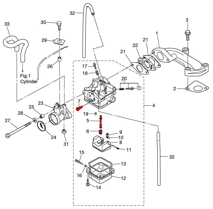 Tohatsu MFS3.5B carburetor diagram parts
